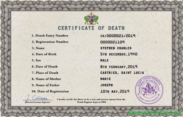 Saint Lucia vital record death certificate PSD template